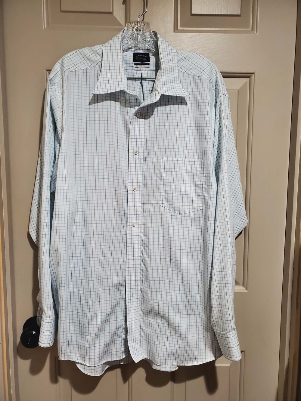 Men’s Classic Windowpane Dress Shirt in Light Blue - Tailored Collared Shirt